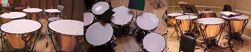 Timpani set up in three combinations.