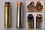 .357 Magnum cartridges; the one on the left contains a softpoint, and the other a hollow point bullet.