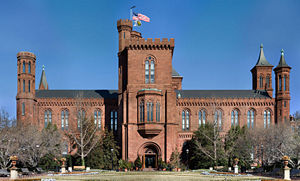 The Smithsonian Institution Building or "Castle" on the National Mall serves as the Institution's headquarters.