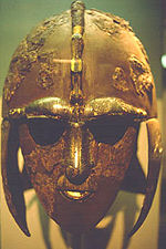 An Anglo-Saxon helmet found at Sutton Hoo.