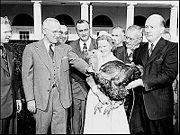 President Truman receiving a Thanksgiving turkey outside the White House