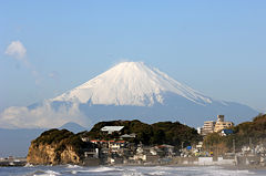 View of Mt. Fuji from the beaches along Kamakura