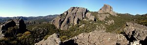 The western part of Grampians National Park. To the right is the rock formation known as The Fortress.