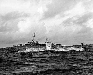 Bathyscaphe Trieste, before her record dive to the bottom of the Marianas Trench, January 23, 1960.