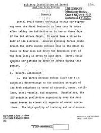 CIA Analysis of the 1967 Arab-Israeli War. The first page of the draft of the "special estimate" that predicted the outcome of the war