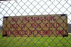 A sign warning against trespassing at Mater Dei High School in New Jersey.