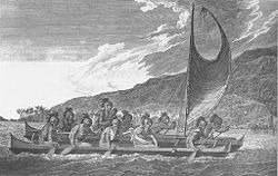 Polynesians sailing a canoe c. 1781