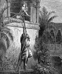 Michal saves her husband David from her father Saul (Gustave Doré, 1865).
