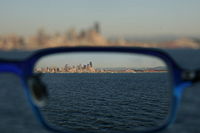 Image of the city of Seattle as seen through a corrective lens, showing the effect of refraction.