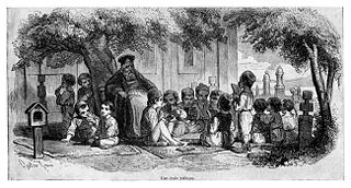 A typical open-air religious school in Bucharest during the 1840s