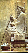 Stonecarving from Persepolis showing biblical figure Darius I the Great of Persia (r. 522–486 B.C.E.).