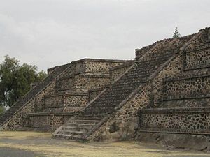 A Platform along the Avenue of the Dead demonstrating the Talud-Tablero architectural style.