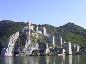 Golubac fortress overlooking the Danube river.
