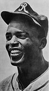 Jackie Robinson in Kansas City Royals uniform, from LOOK magazine.