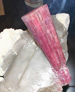 Large Pink Elbaite Crystal on Quartz, Cryo-Genie Mine, San Diego County, California.