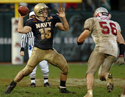 A quarterback is "rushed" by a linebacker.