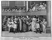 A female Quaker preaches at a meeting in London in the eighteenth century