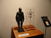 Model of Leonardo da Vinci's mechanical knight, with a display of its inner workings.