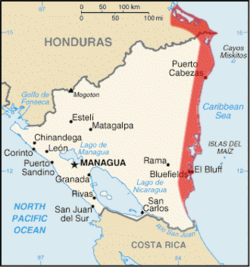 Miskito distribution (in red)