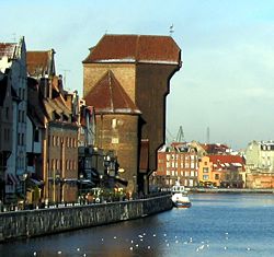 The medieval port crane (Krantor), called Żuraw over Motława river