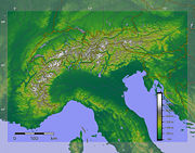 The Alps with international borders marked