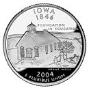Iowa state quarter with reverse image based on a painting by American artist Grant Wood.