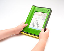 A user viewing an electronic page on an eBook reading device.