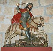The Apostles--Painted wooden statue of St James who is said to have come to the aid of the Spanish against the Moorish invaders, now in a museum, Carrión de los Condes.