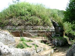 A burial mound, so-called Tumulus, part of the necropolis of Banditaccia at Cerveteri in Lazio, Italy.