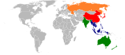 Participants of the East Asia Summit: ██ ASEAN ██ ASEAN Plus Three ██ Additional members ██ Observer