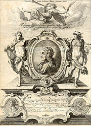 Engraved frontispiece of George Sandys's 1632 London edition of Ovids Metamorphosis Englished.
