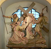 St Veronica offering Jesus the veil, from a series of Stations of the Cross.