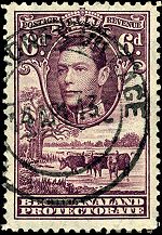 A postage stamp used at Gaborone in 1943, the postmark reading "Gaborone's Village."