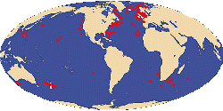 Worldwide giant squid distribution based on recovered specimens.
