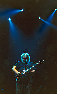 Jerry Garcia performing Stella Blue with Grateful Dead in the Philadelphia Spectrum, September 1987.