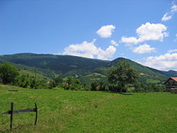 View of Kik Mountain (right), 1,000 m (3,280 ft); and Rance (Suvi Vrh) Mountain (left), 1,432 m (4,698 ft).