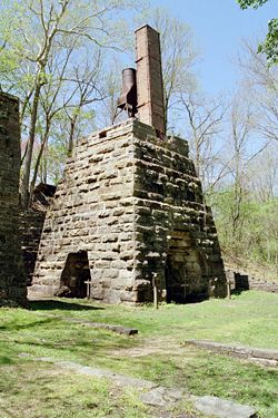 This blast furnace in eastern Missouri consumed up to 11,000 tons of ore and 16,000 cords (58,000 cubic meters (m³)) of wood annually from 1827 to 1891.