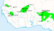 Fulani jihad states in the Western Sudan circa 1830. By the first decade of the twentieth century, these states had fallen to the European colonial powers.