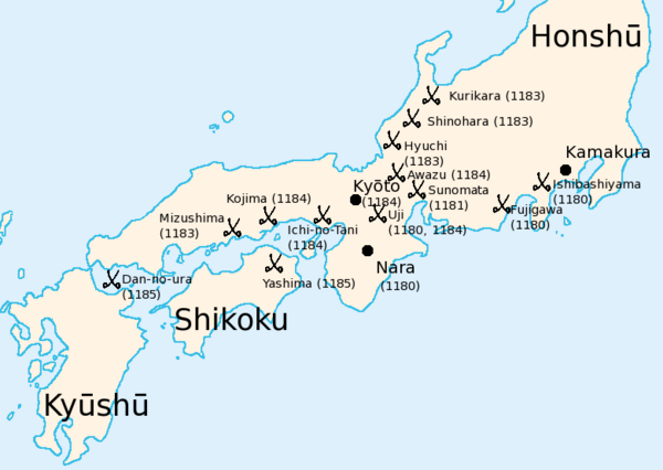 Map of the battles of the Genpei War