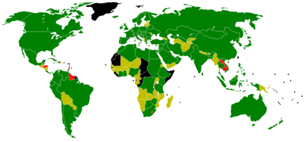 A map of standards bodies who are ISO membersKey:██ members   ██ correspondent members ██ subscriber members ██ other places with an ISO 3166-1 code who aren't members of ISO