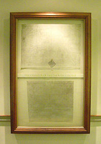 Photograph of the royal charter of Dartmouth College in Hanover, New Hampshire, signed 1769.