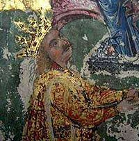 Stephen the Great, a miniature from the 1473 Gospel at Humor Monastery.