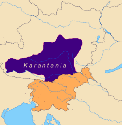 Hypothetical borders of Karantania around 828