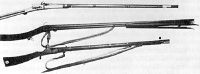 Ming Dynasty (1368-1644 C.E.) era matchlock firearms featuring serpentine levers.