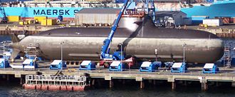 Type 212 submarine with fuel cell propulsion of the German Navy in dock.