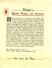 Ulster's Solemn League and Covenant, September 28 1912, or Ulster day.
