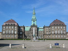 Christiansborg Palace, home of the Danish Parliament, the Supreme Court, the Office of the Prime Minister, and the official reception area of Queen Margrethe II.