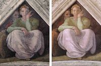 Photos show the same image before (left) and after (right) restoration.