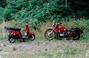 A scooter and a motorcycle.