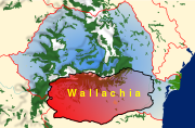 Map of Romania with Wallachia in red.